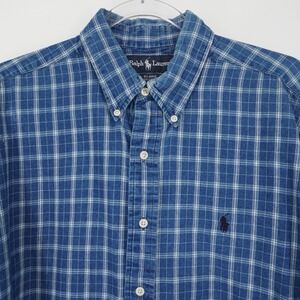 Vtg Ralph Lauren Blaire Flannel 100% Cotton Long Sleeve Shirt Mens Blue Large